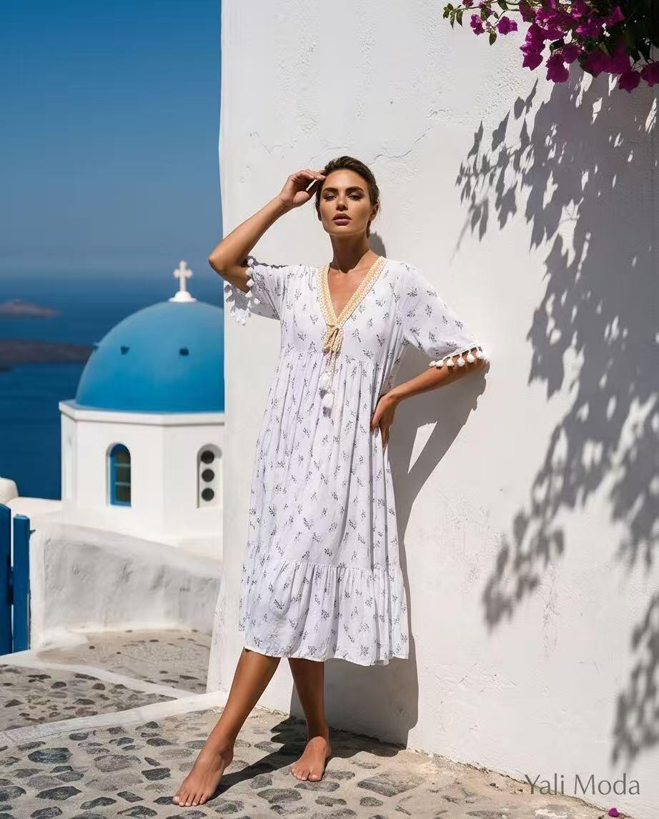 Wholesaler YALI MODA - Boho Dress with Natural Embroidery