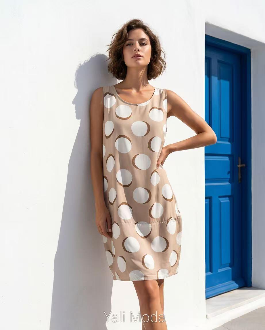 Großhändler YALI MODA - Ärmelloses Kleid mit Punkten