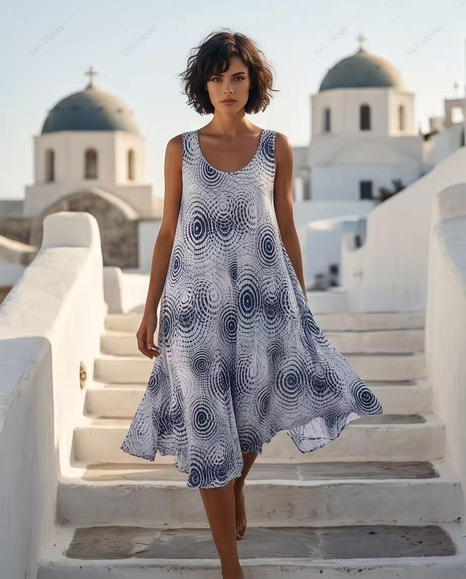 Wholesaler YALI MODA - Sleeveless Dress with Modern Circle Pattern