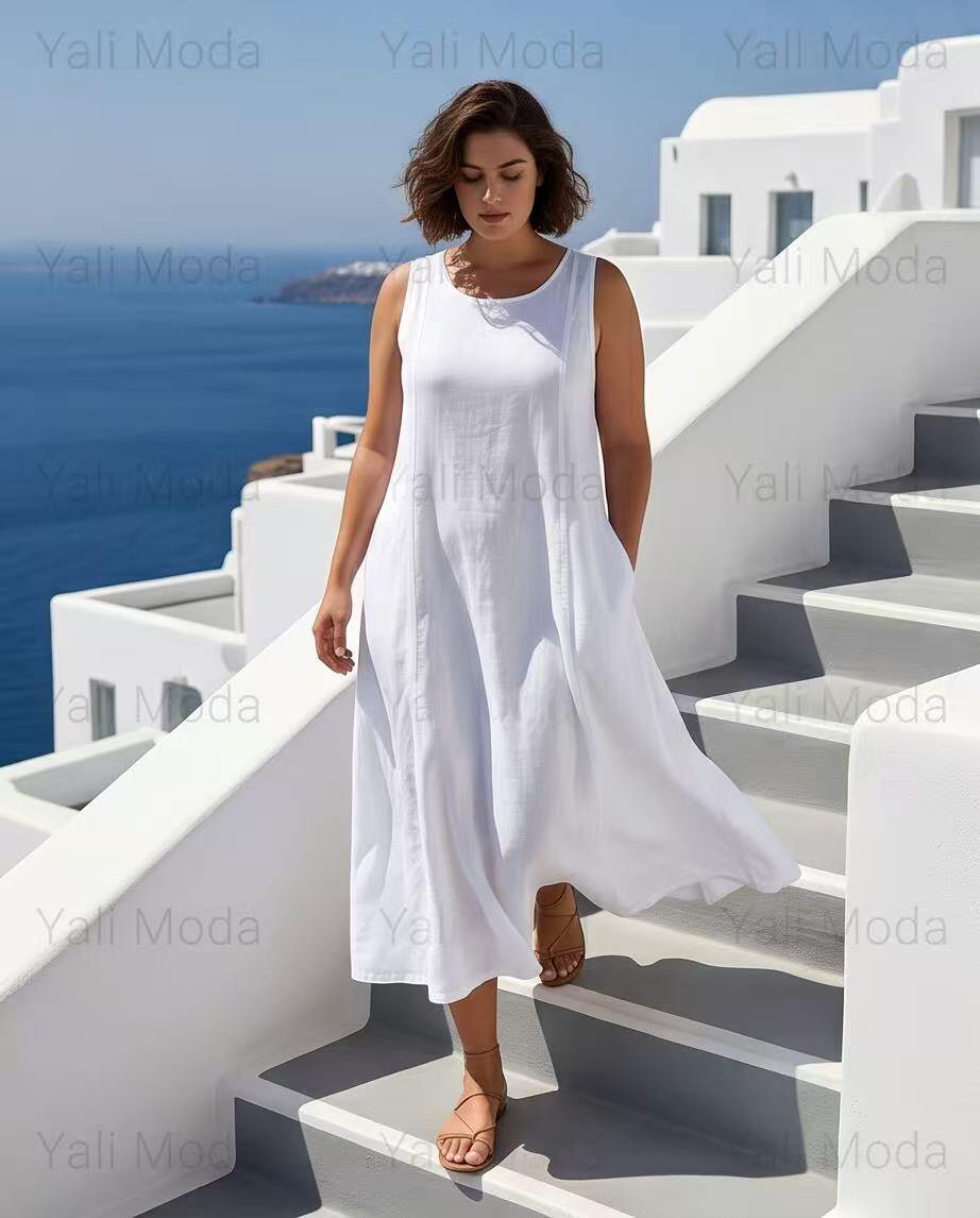 Wholesaler YALI MODA - Sleeveless Oversized Dress in 100% Linen