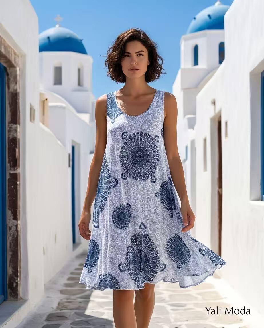 Mayorista YALI MODA - Vestido Swing Mandala Azul Mediterráneo