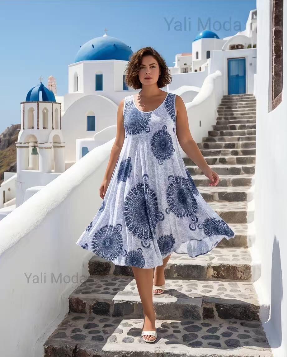 Mayorista YALI MODA - Vestido Sin Mangas Estampado Mandala Azul Grande
