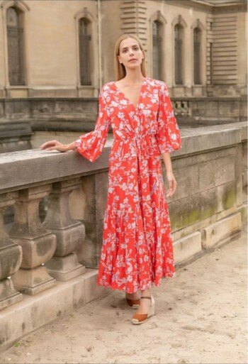 Wholesaler YALI MODA - Floral Long Dress "Summer Coral"