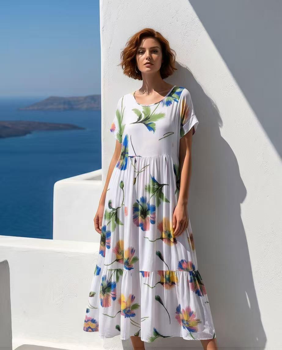 Wholesaler YALI MODA - Oversized Floral Dress in Stretch Viscose