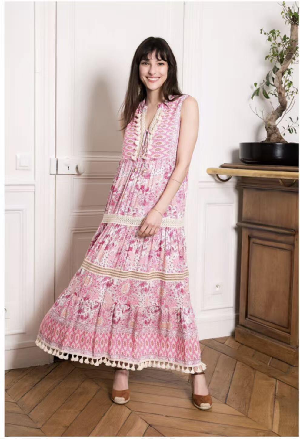 Mayorista YALI MODA - Vestido Largo Boho Rosa "Summer Blossom"