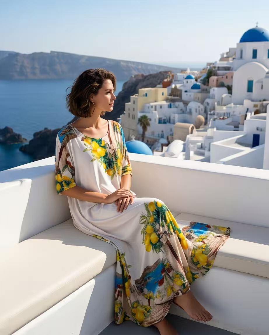 Wholesaler YALI MODA - Maxi Dress Amalfi Coast with Lemon Print