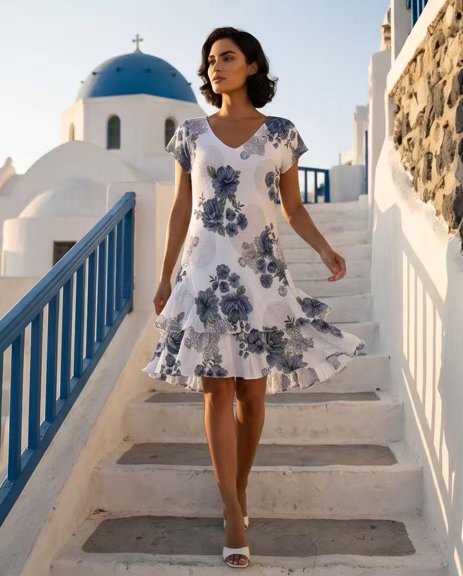 Wholesaler YALI MODA - Floral Short Dress "Blue Dream"