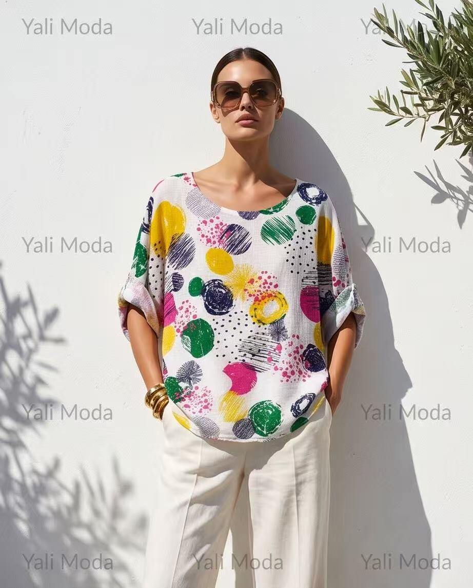 Mayorista YALI MODA - Jersey Oversize con Estampado Artístico Multicolor