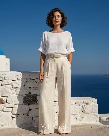 Wholesaler YALI MODA - Essential Linen Blouse Pure White