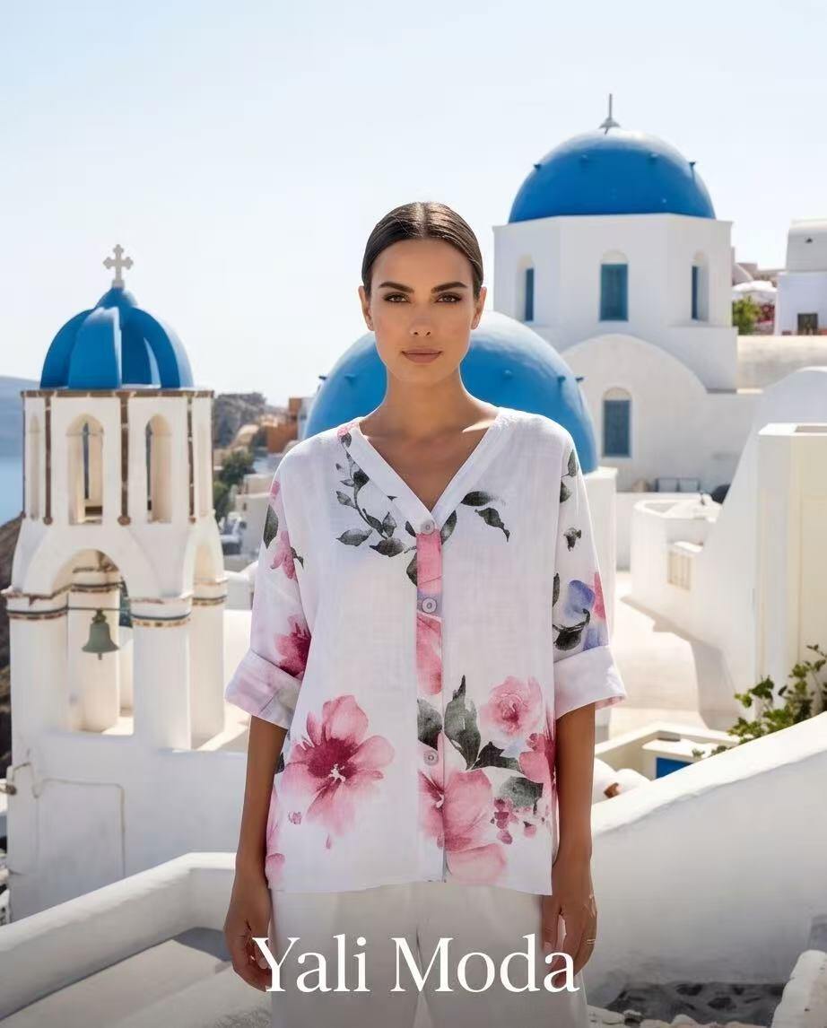 Mayorista YALI MODA - Camisa de lino floral "Rose Whisper"