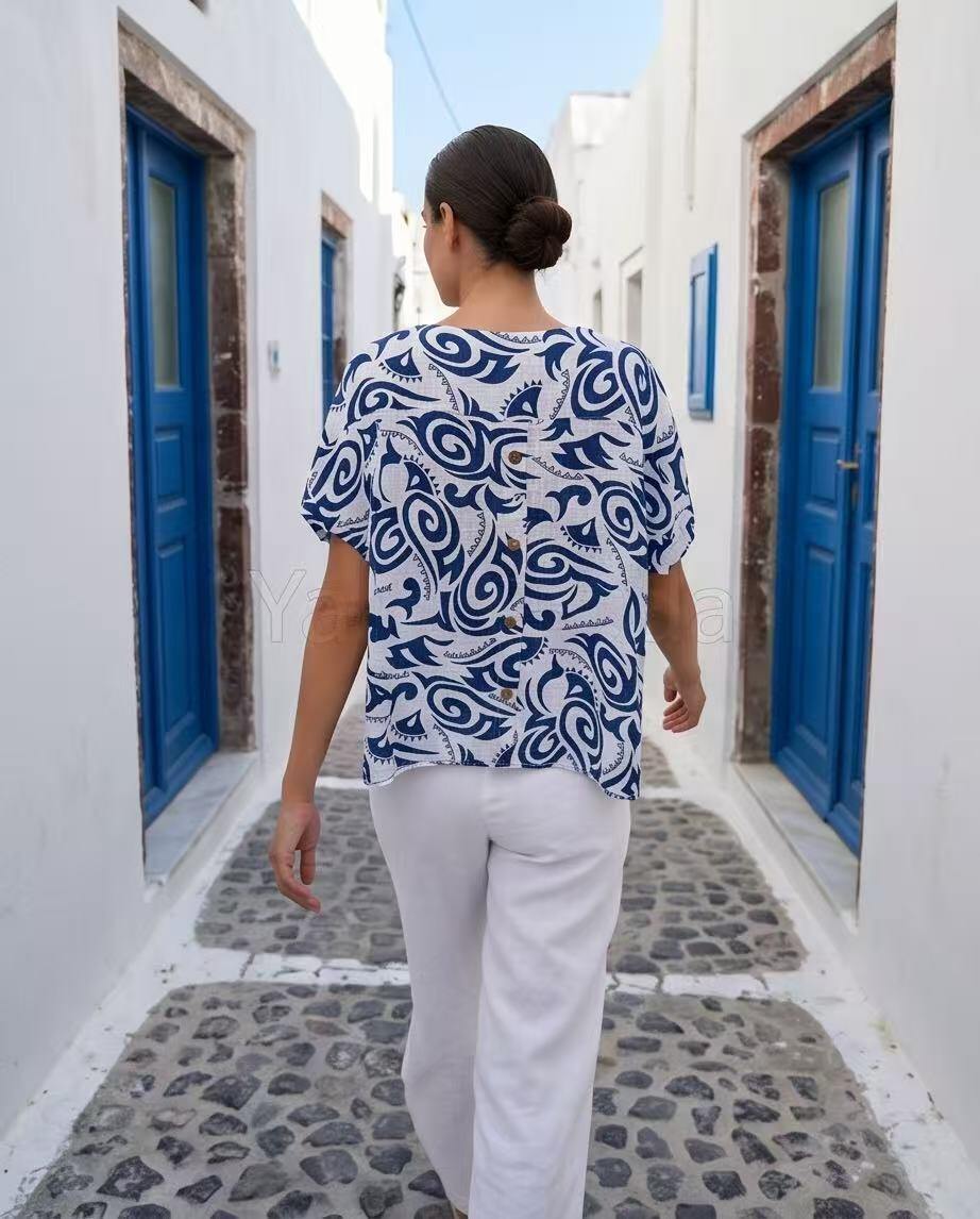 Wholesaler YALI MODA - Blue Mediterranean Pattern Sweater
