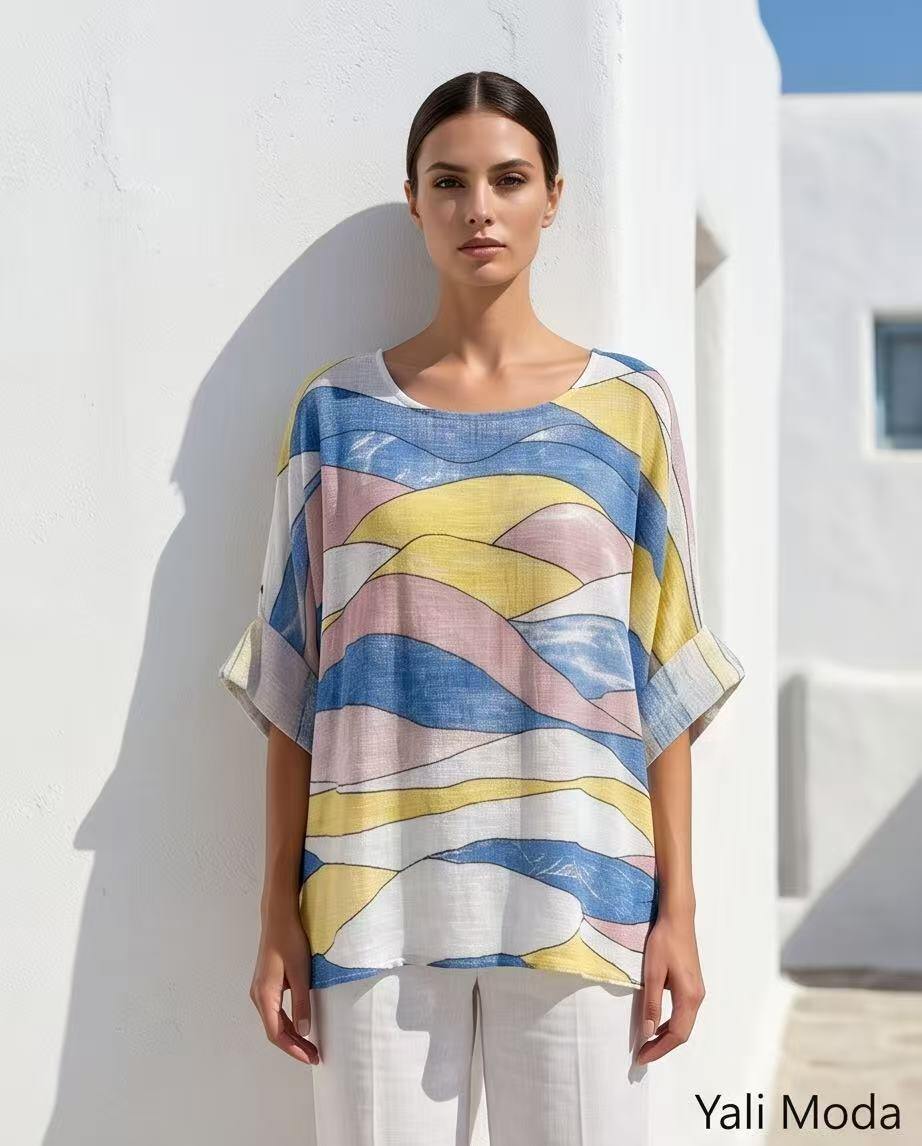 Mayorista YALI MODA - Jersey Oversize con Estampado de Olas Pastel