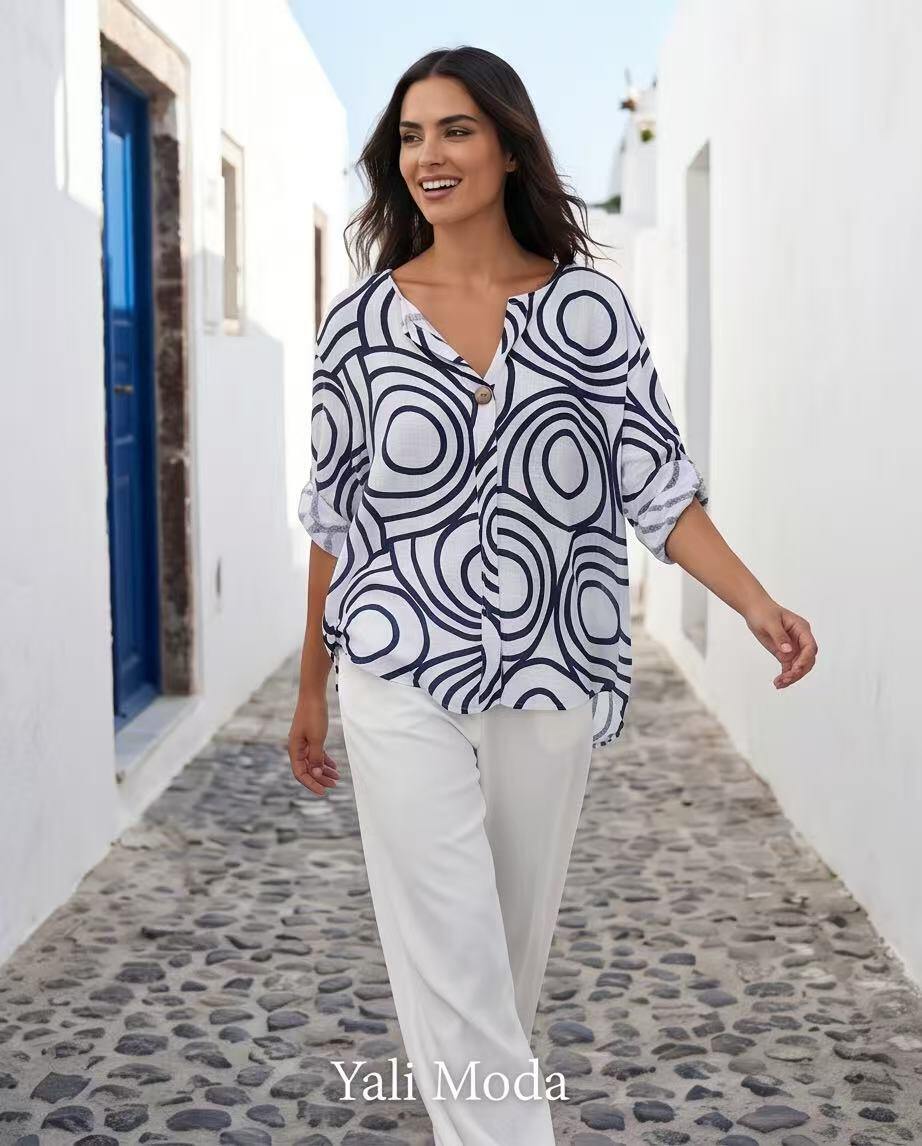 Mayorista YALI MODA - Blusa Geométrica Círculos Mediterráneos