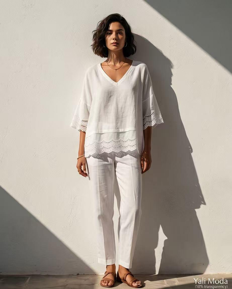 Wholesaler YALI MODA - Wide Linen Blouse with Lace