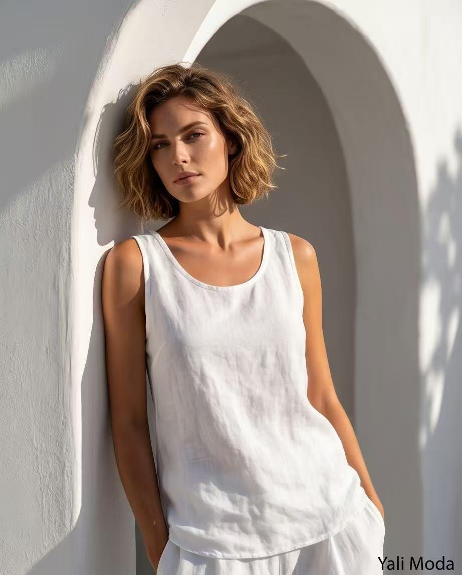 Wholesaler YALI MODA - Essential pure linen sleeveless top