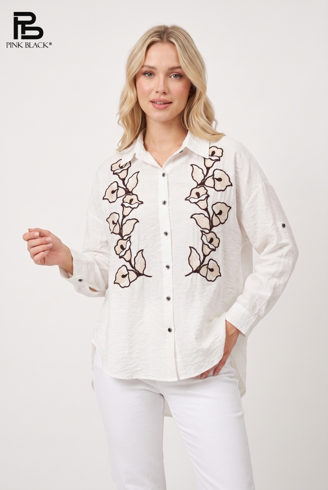 Grossista Yitaly Style - Camicia Over con Ricamo Floreale Calla