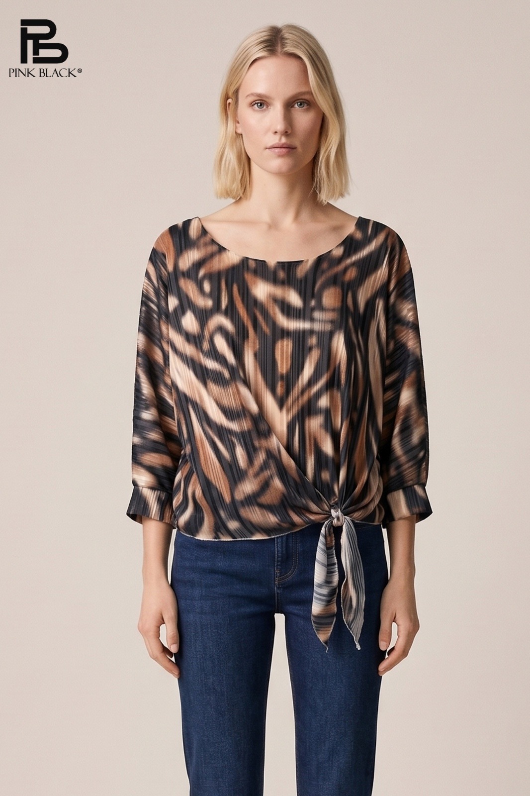 Wholesaler Yitaly Style - PLEATED SHIRT WITH ABSTRACT PATTERN AND KNOT