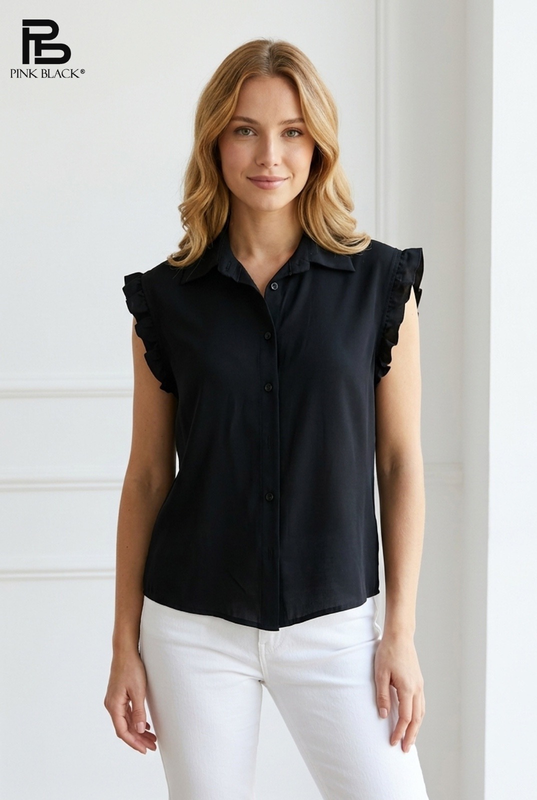 Wholesaler Yitaly Style - SLEEVELESS BLOUSE WITH RUFFLES