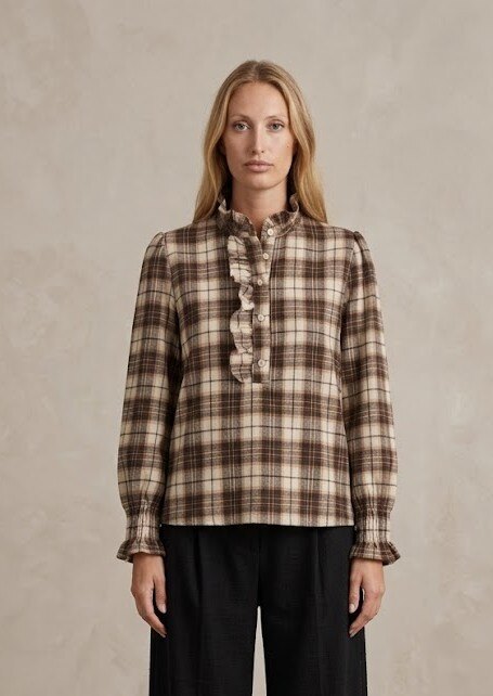 Wholesaler Yitaly Style - TARTAN SHIRT WITH RUFFLES AND GATHERED DETAILS