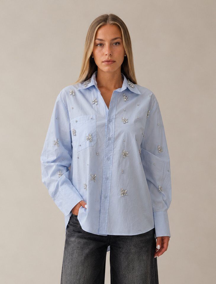Wholesaler Yitaly Style - COTTON SHIRT WITH RHINESTONE EMBELLISHMENTS