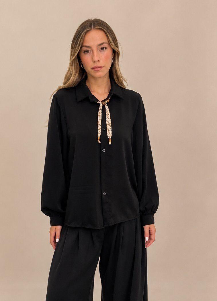 Wholesaler Yitaly Style - SHIRT WITH LEOPARD TIE DETAIL AND BEADS