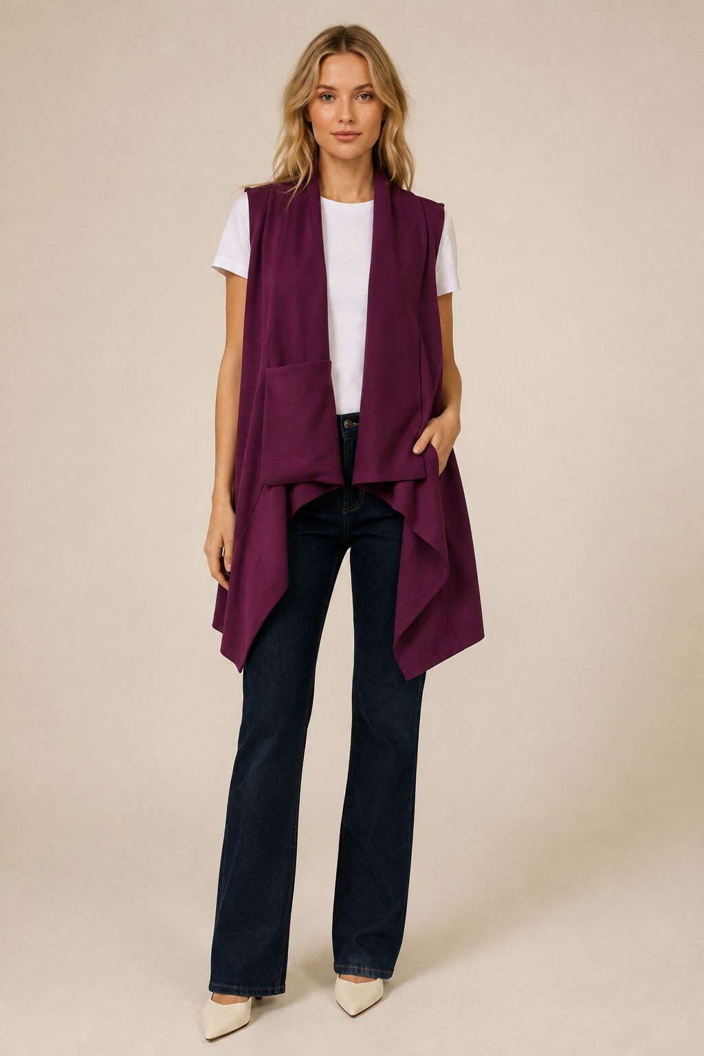 Wholesaler Yitaly Style - VEST WITH WATERFALL COLLAR