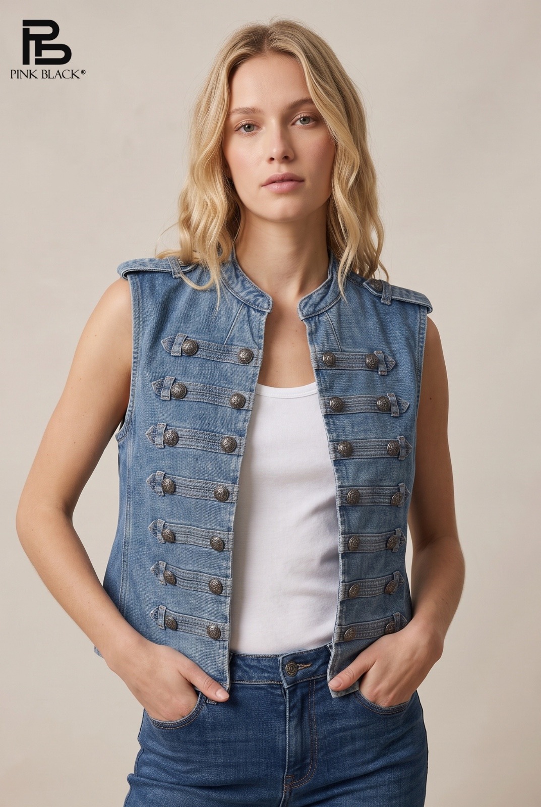 Mayorista Yitaly Style - CHALECO DE DENIM CON BOTONES
