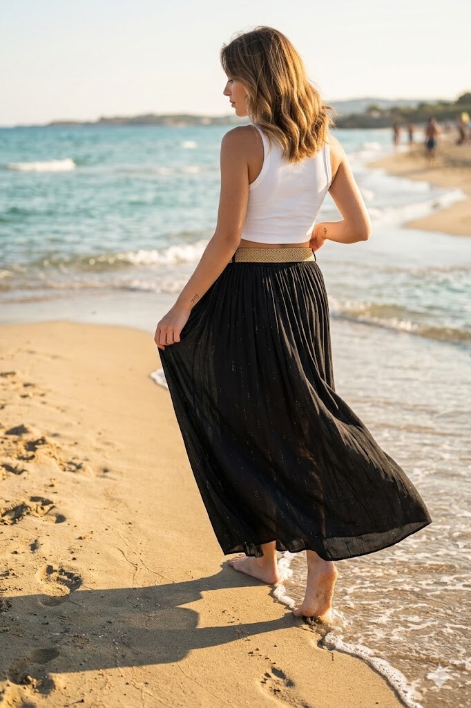 Mayorista Yitaly Style - FALDA MAXI DE VISCOSA CON CINTURÓN TRENZADO