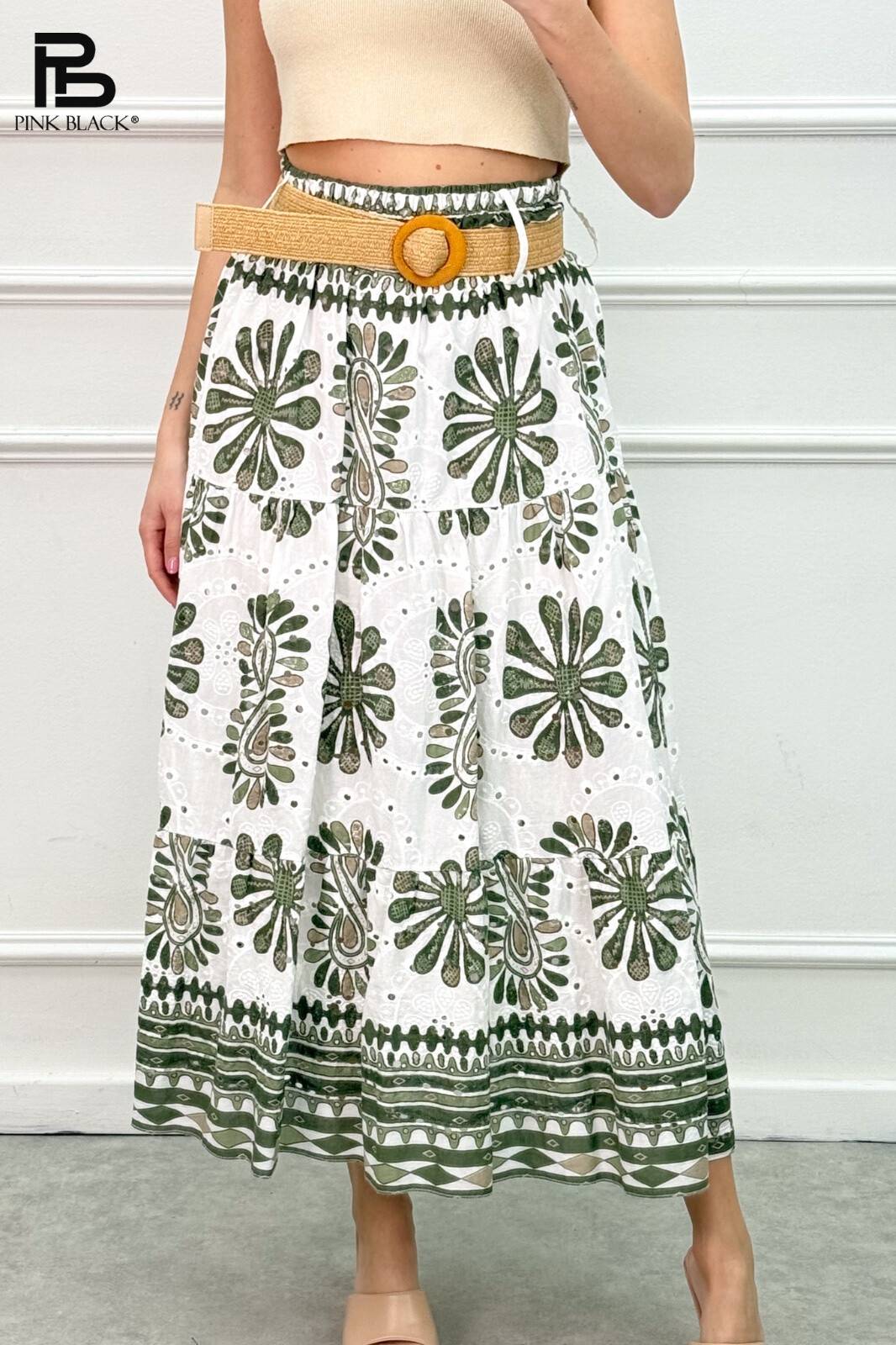 Mayorista Yitaly Style - Falda impresa con bordado sangallo