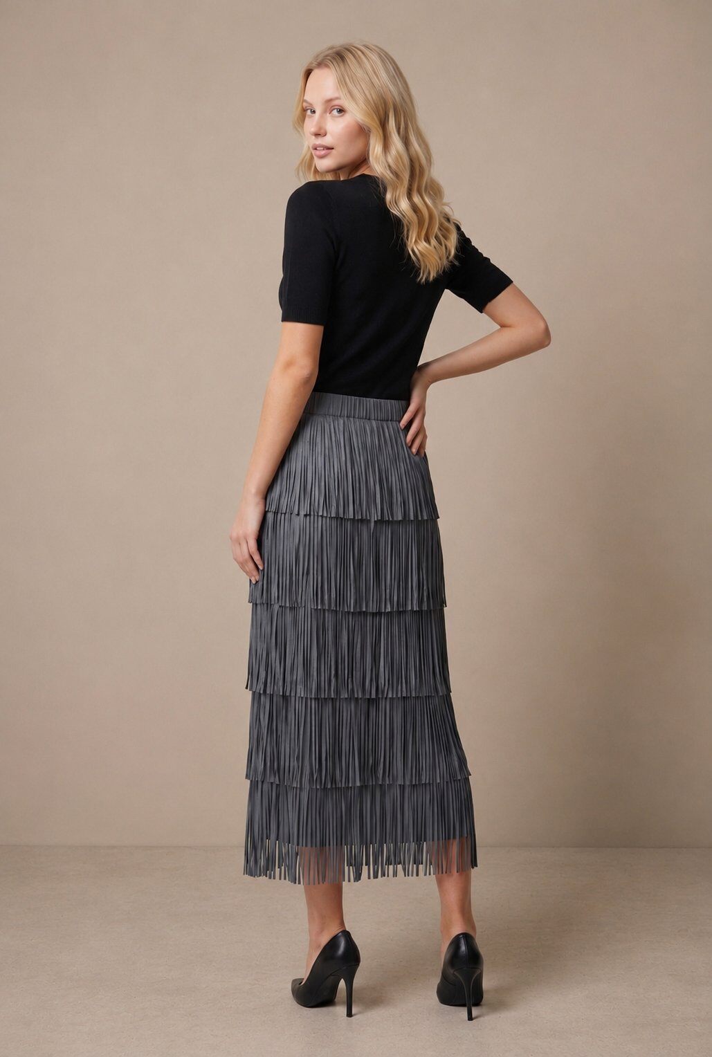 Wholesaler Yitaly Style - MIDI SKIRT WITH FRINGED TIERS