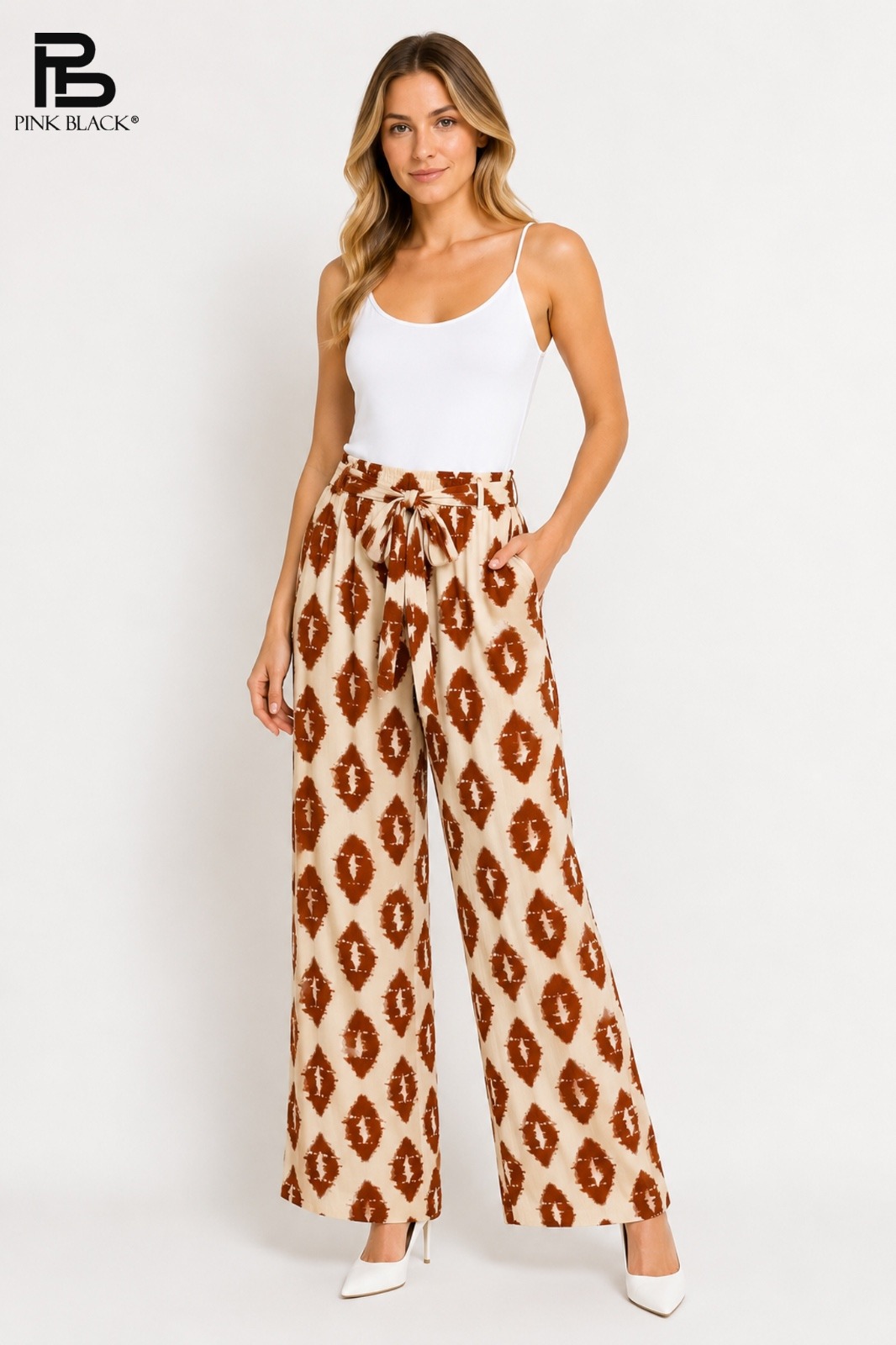 Grossiste Yitaly Style - PANTALON PALAZZO AVEC IMPRIMÉ IKAT ET CEINTURE