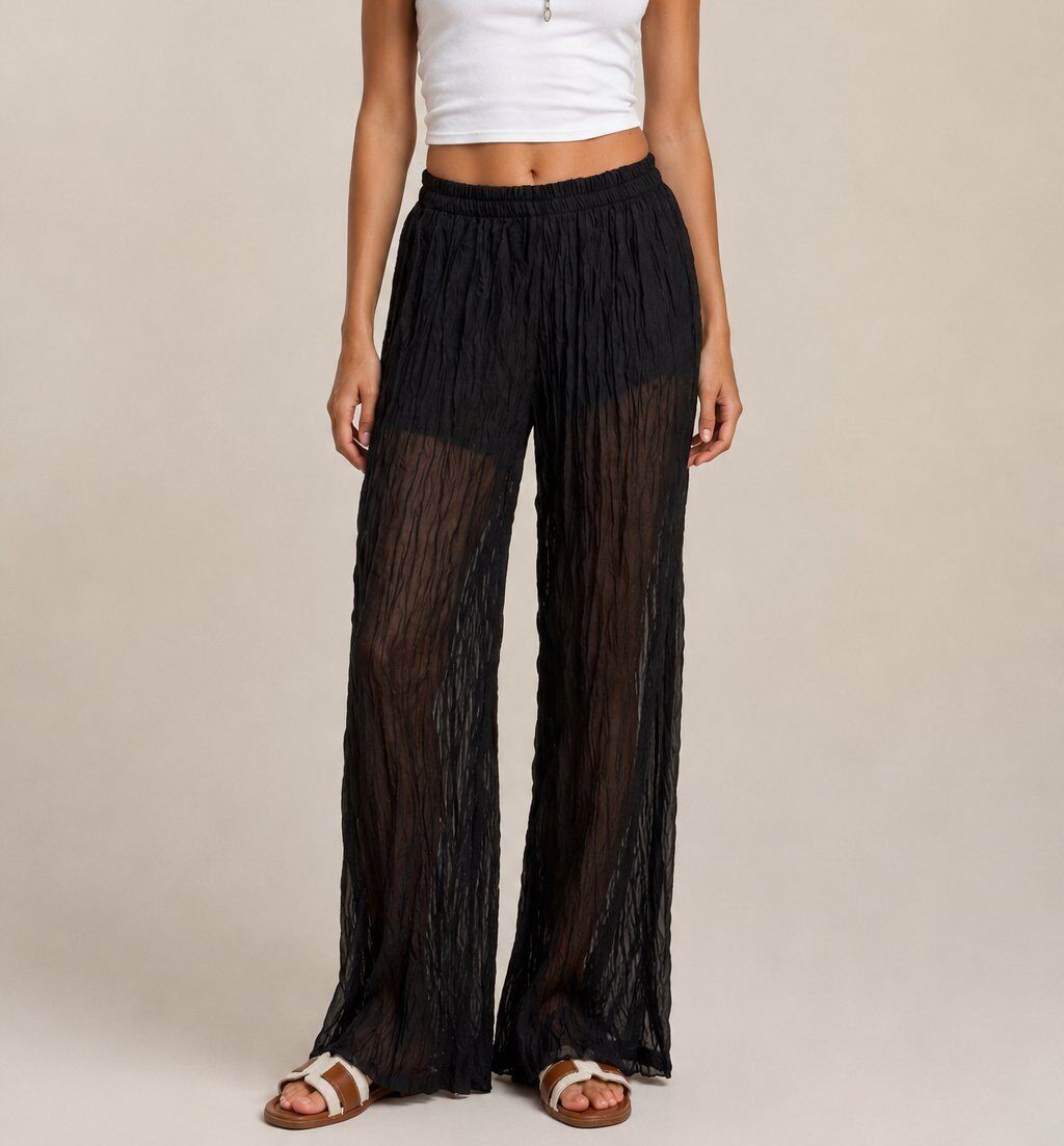 Wholesaler Yitaly Style - WIDE-LEG TROUSERS IN CRINKLED CHIFFON