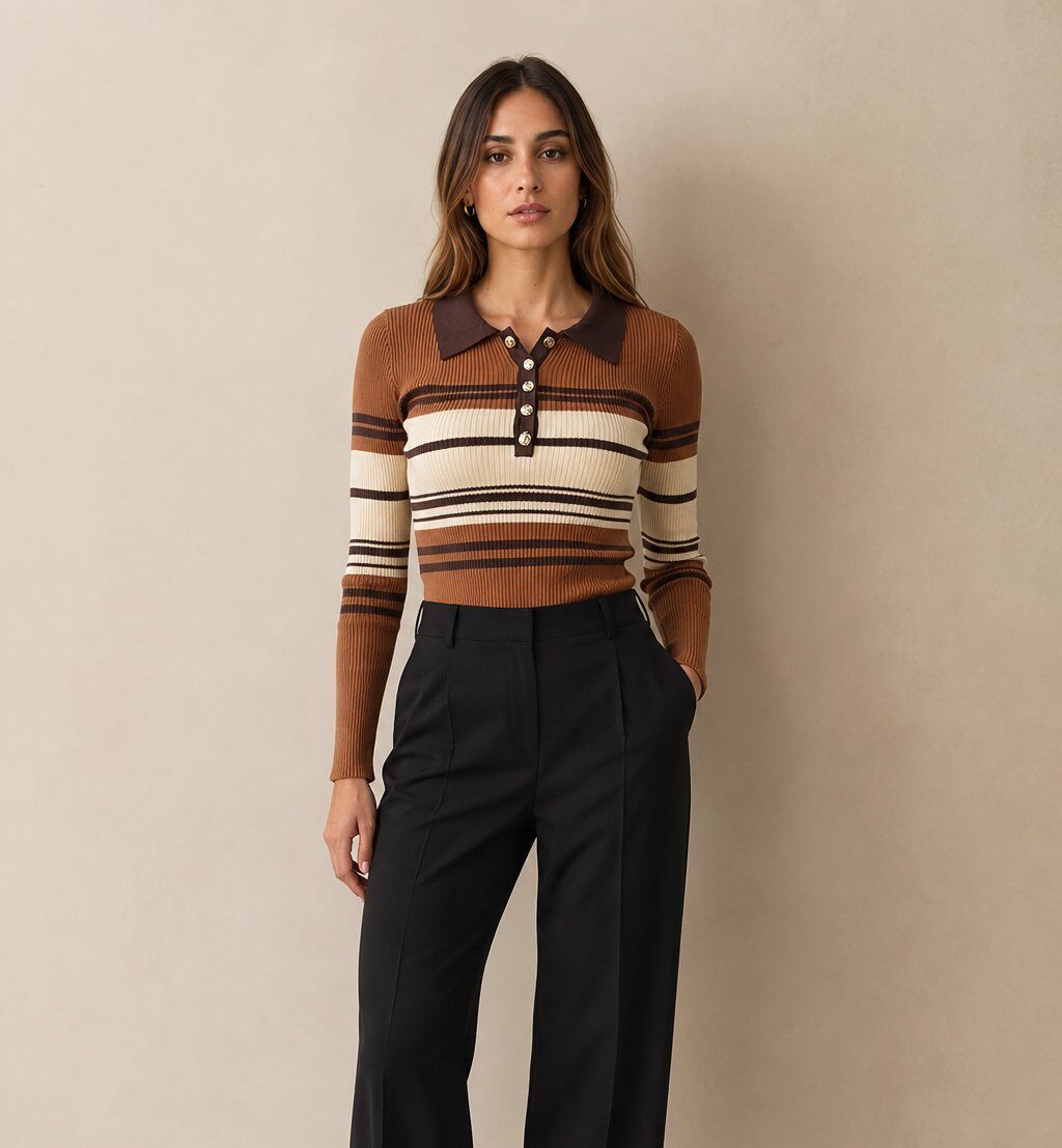 Wholesaler Yitaly Style - Ribbed bodysuit with polo collar