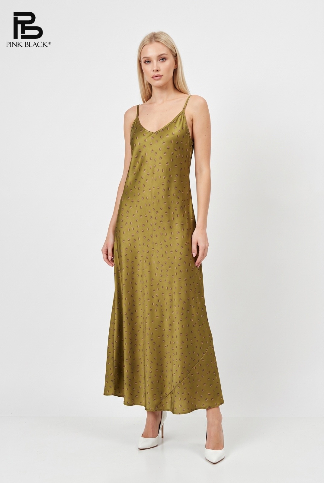Mayorista Yitaly Style - VESTIDO LARGO DE SATÉN CON MICRO LUNARES