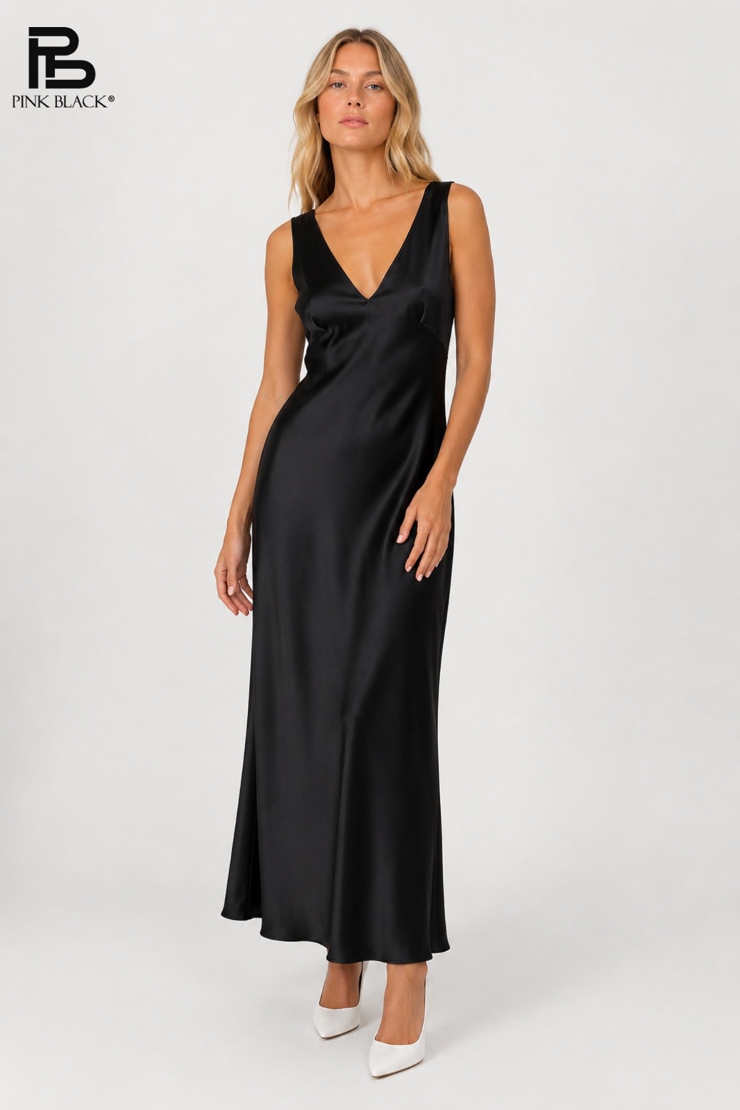 Mayorista Yitaly Style - VESTIDO LARGO DE SATÉN CON ESCOTE EN V