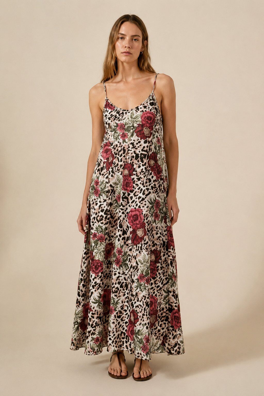 Wholesaler Yitaly Style - LONG SATIN DRESS WITH ANIMAL PRINT