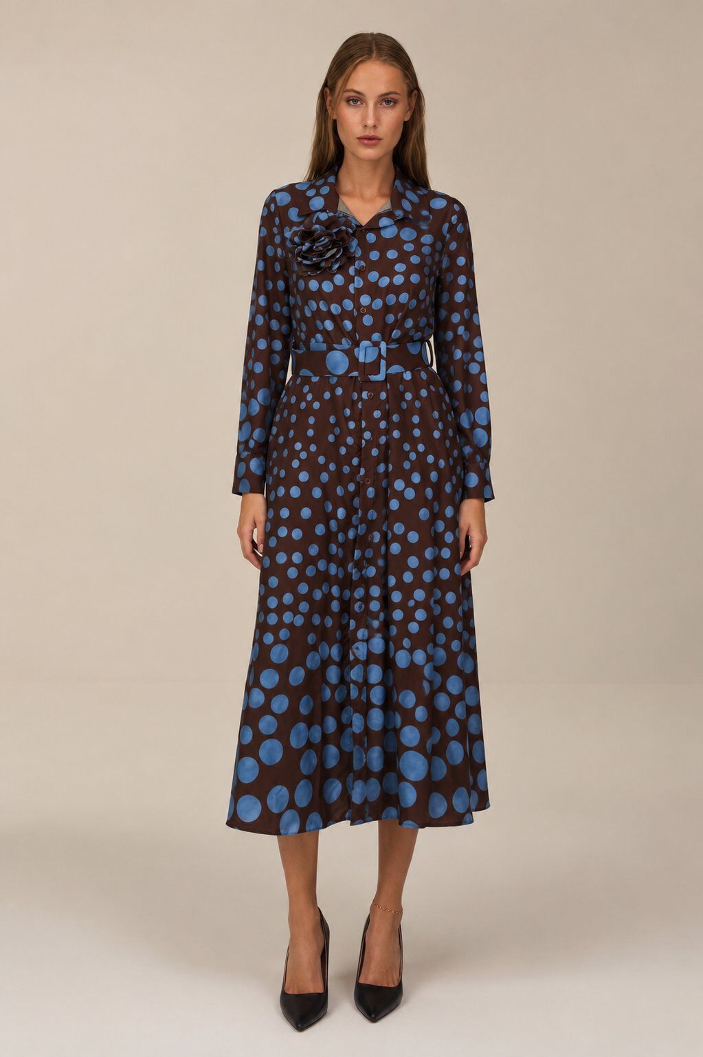 Wholesaler Yitaly Style - POLKA DOT SHIRT DRESS WITH FLOWER