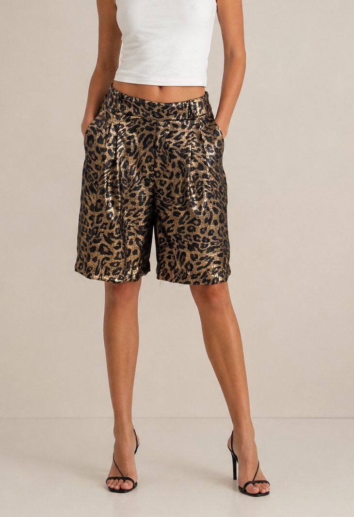 Wholesaler Yitaly Style - METALLIC ANIMAL PRINT SHORTS WITH PLEATS