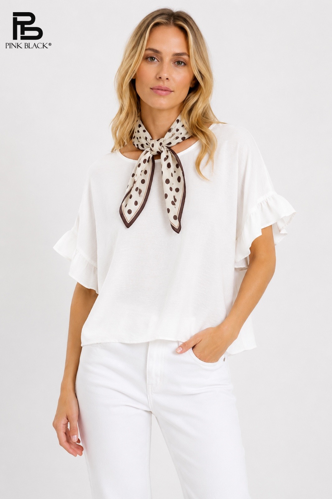 Wholesaler Yitaly Style - SWEATER WITH RUFFLE SLEEVES AND SCARF INCLUDED