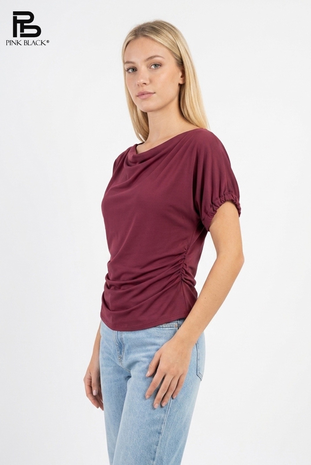 Wholesaler Yitaly Style - BOAT NECK TOP WITH SIDE DRAPING