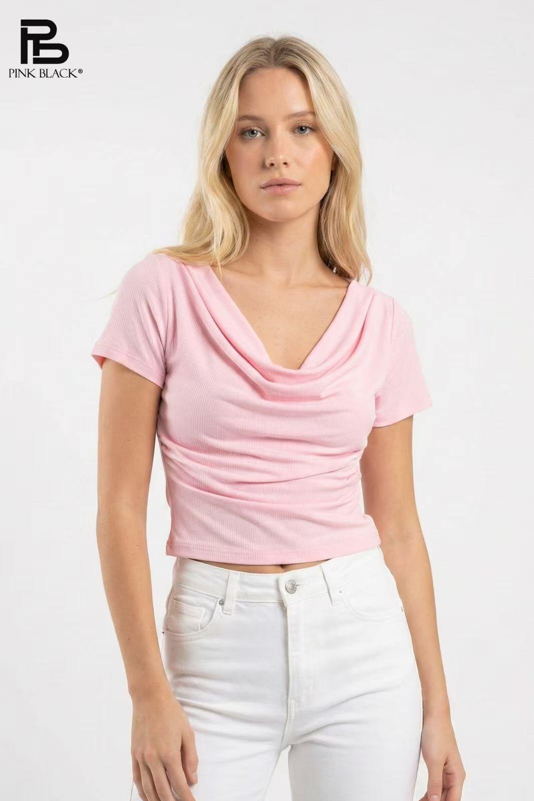 Wholesaler Yitaly Style - CROPPED TOP WITH DRAPED NECKLINE