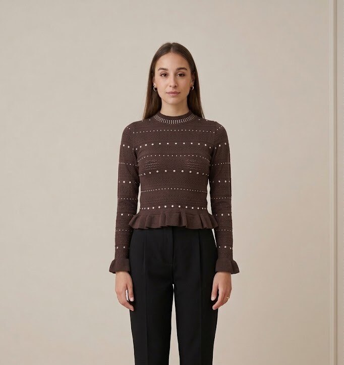 Wholesaler Yitaly Style - Long-sleeve top with studs and ruffles
