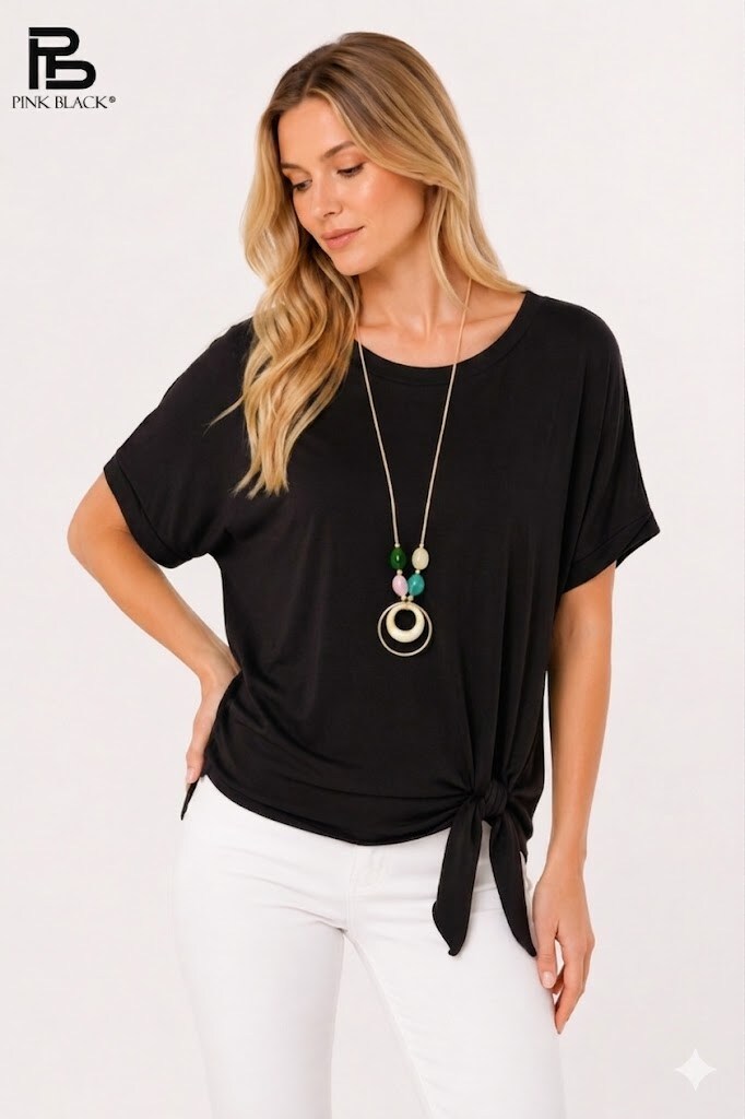 Wholesaler Yitaly Style - CREW NECK SWEATER WITH SIDE KNOT AND NECKLACE