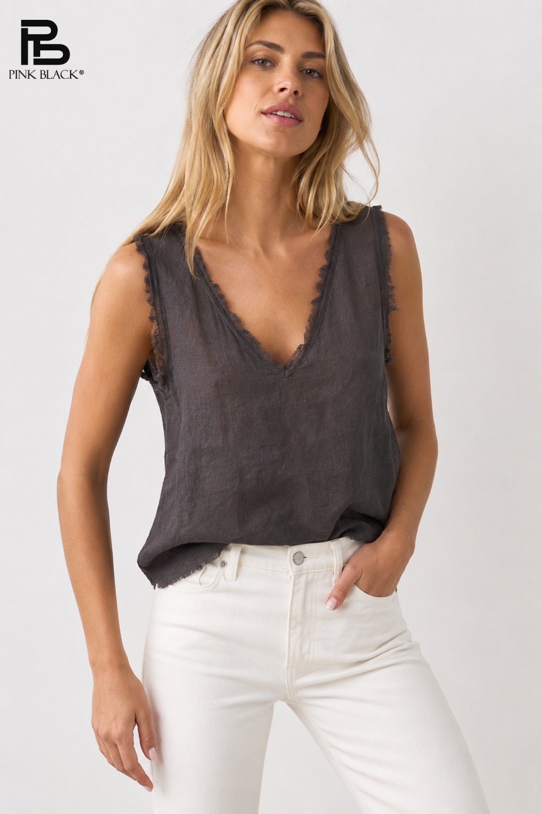 Wholesaler Yitaly Style - LINEN TOP WITH FRINGE DETAIL