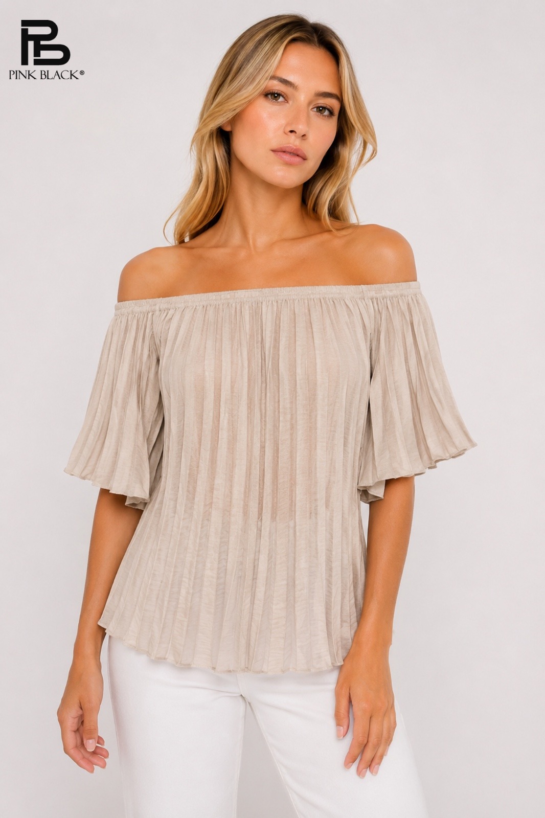 Wholesaler Yitaly Style - PLEATED OFF-SHOULDER TOP