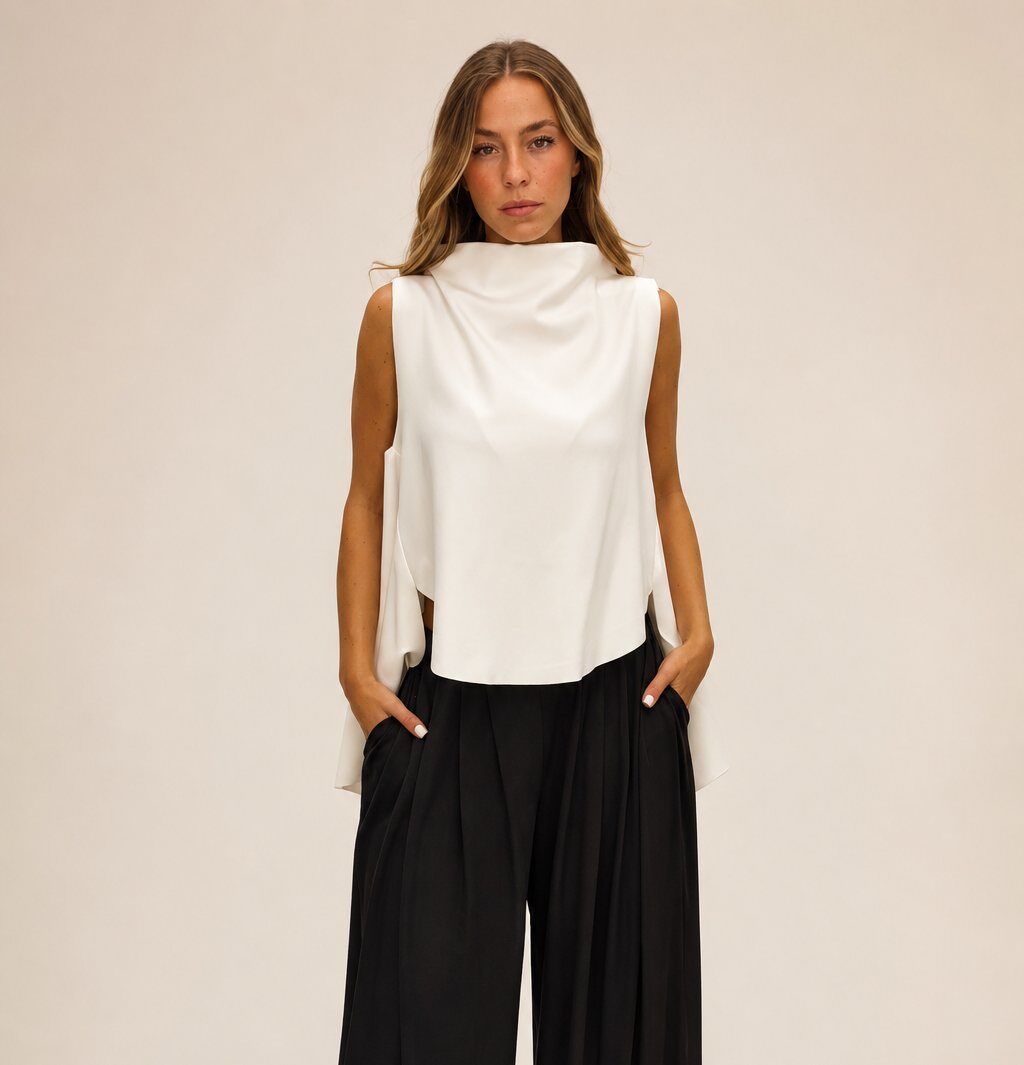 Wholesaler Yitaly Style - Sleeveless top with draped turtleneck