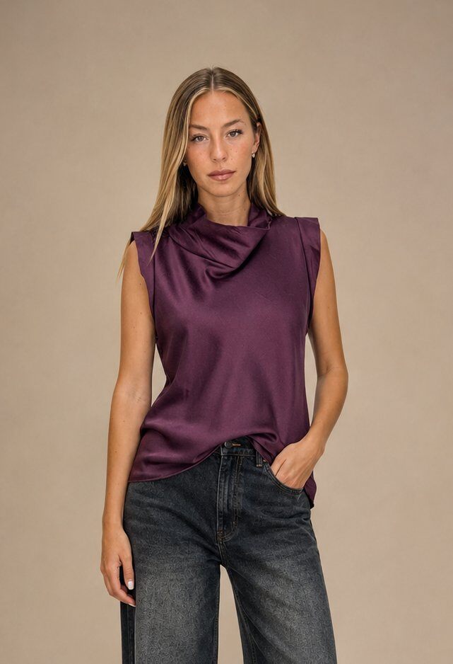 Grossista Yitaly Style - TOP SMANICATO CON SCOLLO A CAPPUCCIO