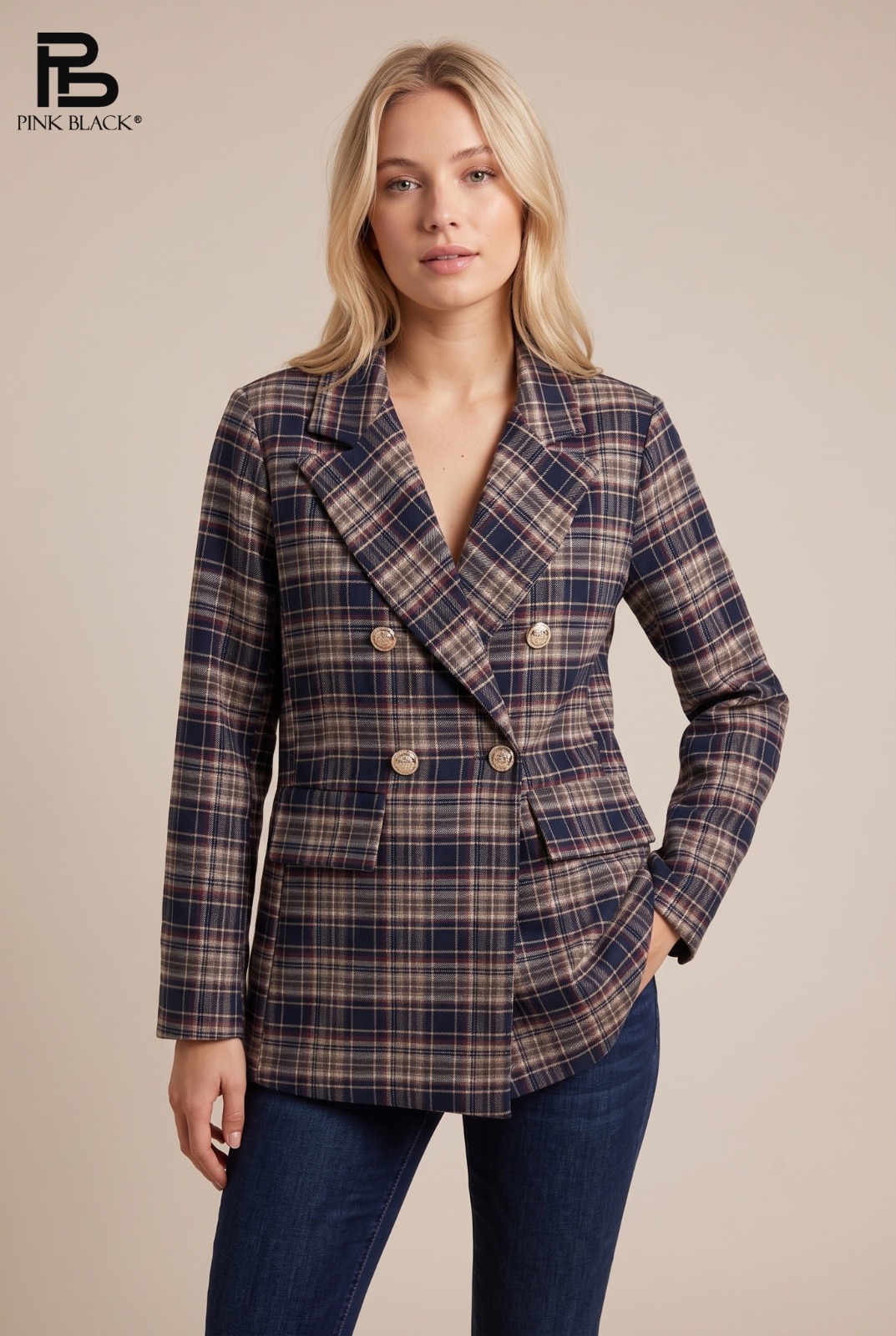 Wholesaler Yitaly Style - DOUBLE-BREASTED BLAZER IN TARTAN PATTERN