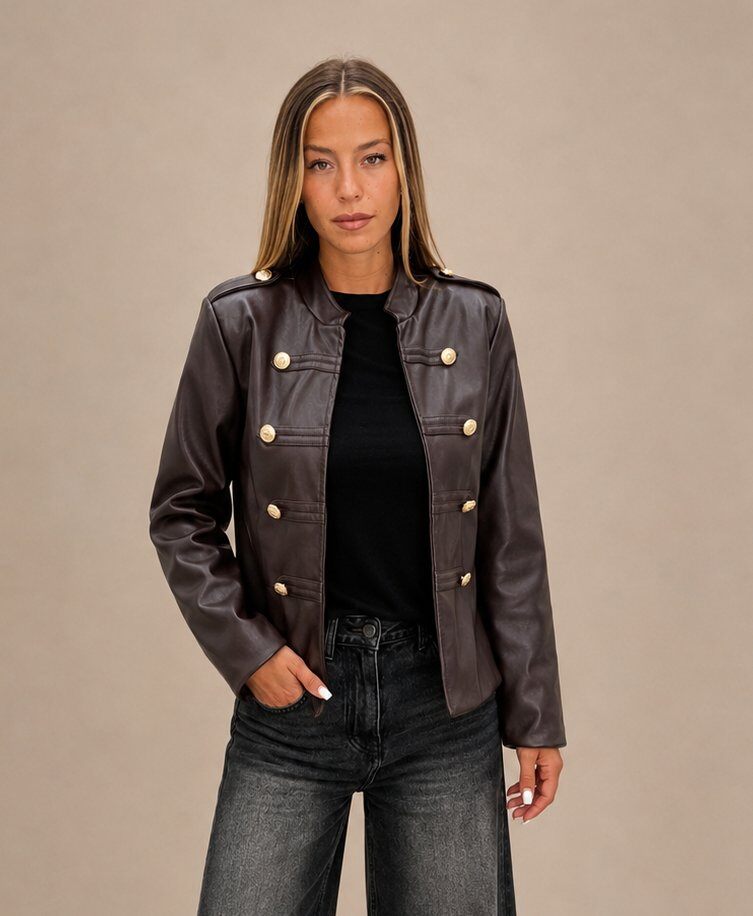 Wholesaler Yitaly Style - Faux leather jacket with buttons