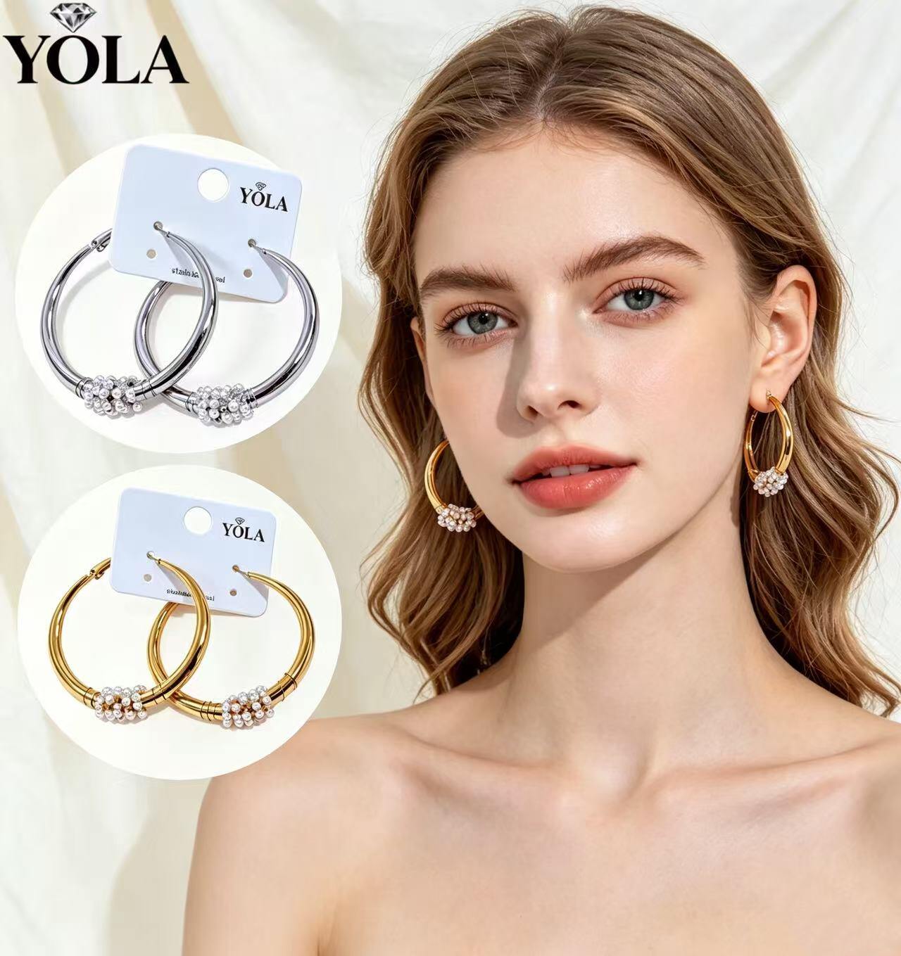 Wholesaler YOLA BIJOUX - 耳环 珍珠 漂亮 优雅 圆环